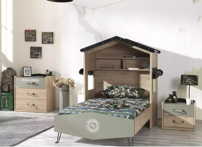 Garnitur Bett Kindermöbel Kinderzimmer Grün Bettrahmen 3tlg Holz Set